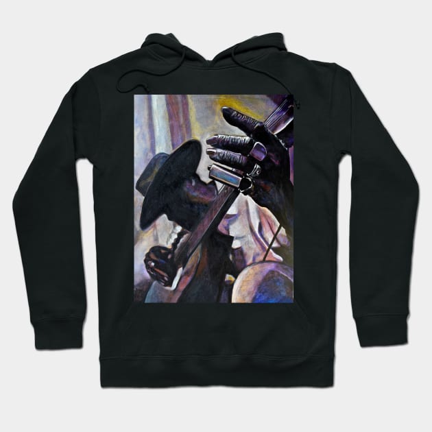 Blues Man with Bottleneck guitar Hoodie by Raybomusic01